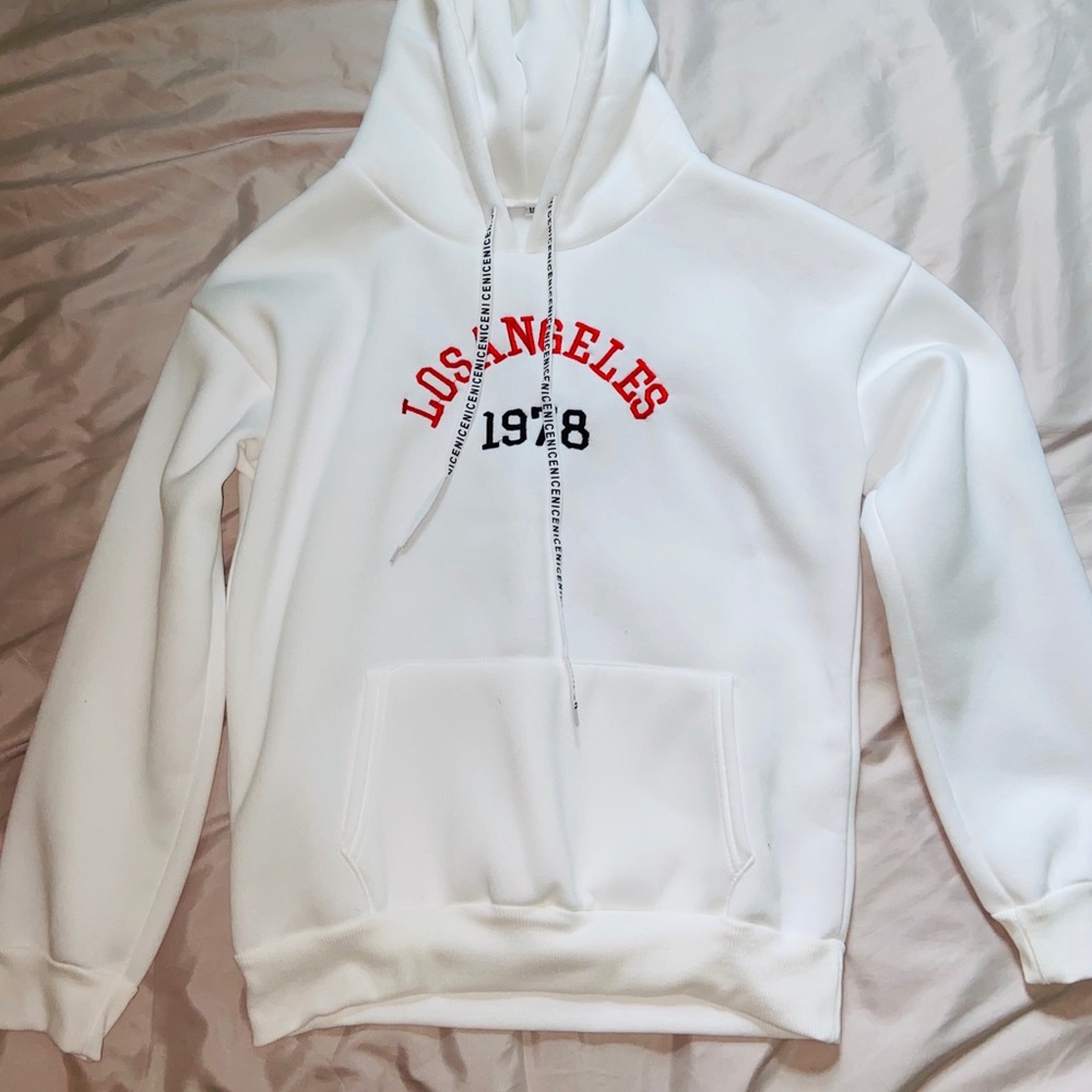Letter Embroidered Graphic Drawstring Hoodie